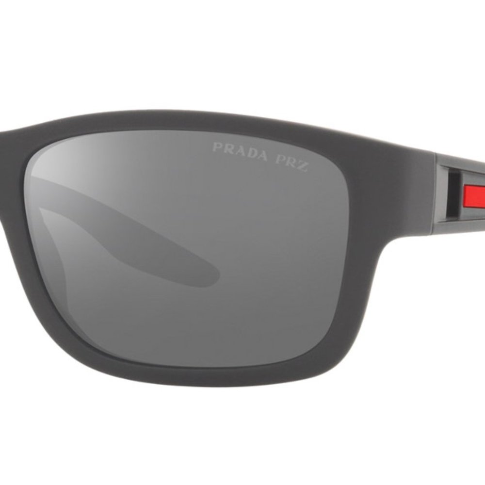PRADA LINEA ROSSA Sport Dark Gray Hydrophobic Rectangular Men Sunglasses PS01WS
